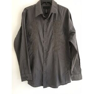 Attention medium grey stripe western embroidery button‎ front shirt